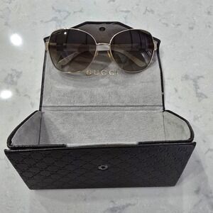 Gucci 4242/S Gold & White Web Stripe Sunglasses - Excellent Condition w/ Case